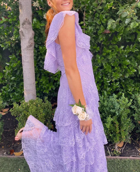 Lilac Long Prom Dress Layed Lace Evening Dress SH613