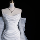 Simple A Line Long Sleeve Pleated Tulle Satin Wedding Dress Prom Dress SH4111