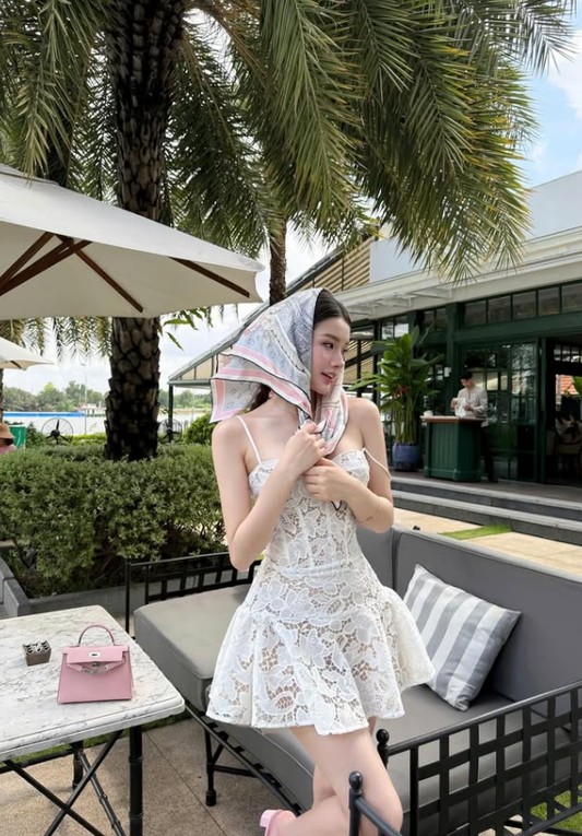 White Cute A Line Spaghetti Strap Lace Homecoming Dress Birthday Dress SH3944