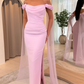 Baby Blue Sheath Off the Shoulder Floral Chiffon Satin Prom Dress SH5546