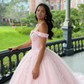 Pink Tulle Applique Long Prom Dress Quinceanera Dress Ball Gown SH970