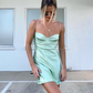 Simple A Line Spaghetti Strap Green Satin Short Homecoming Dress Outfits SH2216