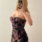Vintage Sheath Sweetheart Neck Classic Printed Floral Velvet Prom Dress Evening Dress SH6832