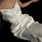 Elegant White Sheath Straps Satin Long Prom Dress Formal Gown Wedding Dress SH4187