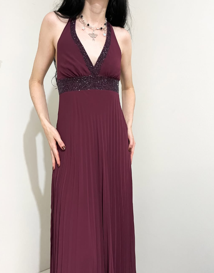 Vintage A Line Halter Beaded Chiffon Open Back Prom Dress Graduation Prom Dress SH2568