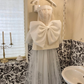 White Bow A Line Strapless Beaded Lace Satin Short Homecoming Dress Birthday Dress SH3859