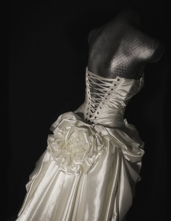 Gentle A Line Strapless Pleated White Satin Long Wedding Dress SH4529