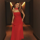 White Flowy Simple A Line Strapless Satin Chiffon Prom Dress Formal Dress with Slit SH3746