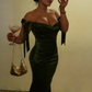 Elegant Mermaid Off the Shoulder Green Velvet Long Prom Dress Evening Dress SH2023
