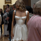 Stunning A Line Strap White Satin Long Sweep Prom Dress SH4618