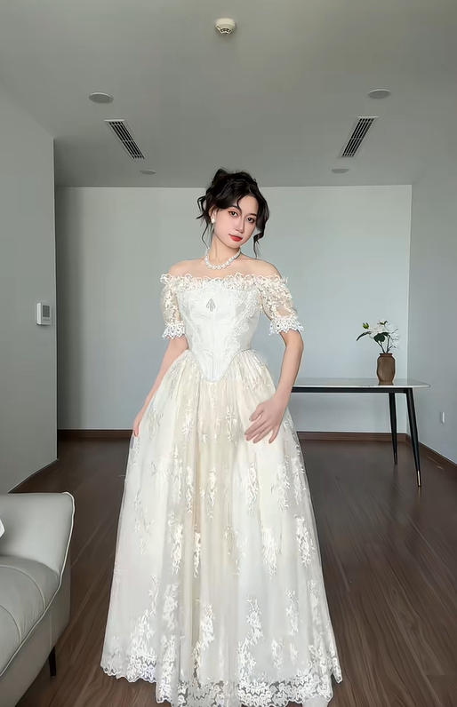 vintage ivory wedding dress Vintage Simple Long Satin A-Line Light Ivory Wedding Dresses With Pock WonderlandByLilian