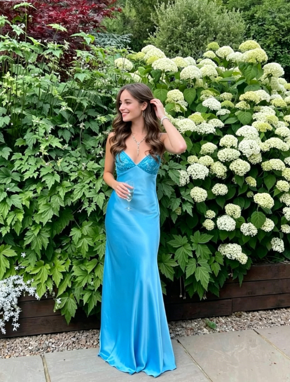 Blue Backless Mermaid Satin Long Evening Prom Dress SH1527