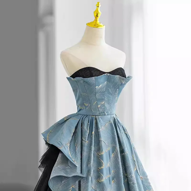 Chic Blue Strapless Long Prom Dress Fairy Evening Dress SH1038