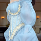 Blue A Line Long Sleeve Lace Layered Chiffon Long Prom Dress Outfits SH4779
