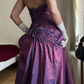 Vintage A Line Strapless Pleated Purple Satin Prom Dress Evening Dress SH6071