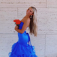 Fashion Strapless Blue Mermaid Layered Tulle Long Prom Dress SH767