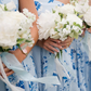 Blue Print Floral A Line Strapless Satin Long Bridesmaid Dress SH6576