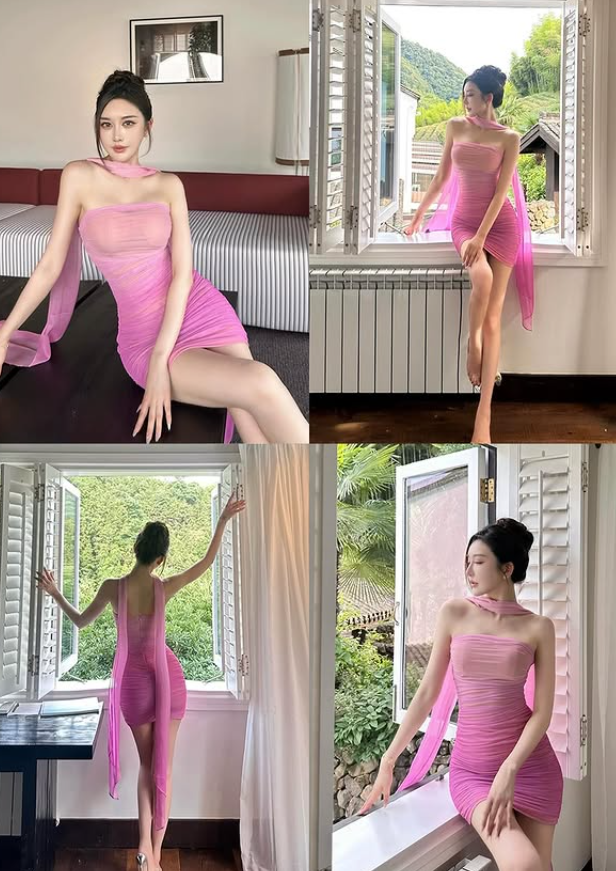 Pink Ombre Sheath Strapless Chiffon Short Prom Dress Homecoming Dress SH6008