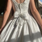 Retro A Line Square Neck Appliques Floral Satin Wedding Dress Prom Dress SH5944