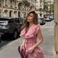 Pink A Line V Neck Ruffle Layered Chiffon Short Prom Dress Homecoming Dress SH9034