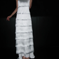 Flowy A Line Strapless Layered Tassel White Satin Long Wedding Dress SH5965