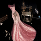 Vintage Pink Mermaid Beaded Sequin Pearl Tulle Prom Dress Party Evening Dress SH5999