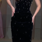 Glamorous Sheath Strapless Exquisite Beaded Black Velvet Prom Dress Evening Dress SH6751