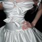 Cute Bow A Line Off the Shoulder Satin Long Prom Dress Party Dress SH4966