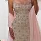 Pink Sheath Strapless Exquisite Rhinestone Tulle Long Prom Dress Evening Dress SH4630