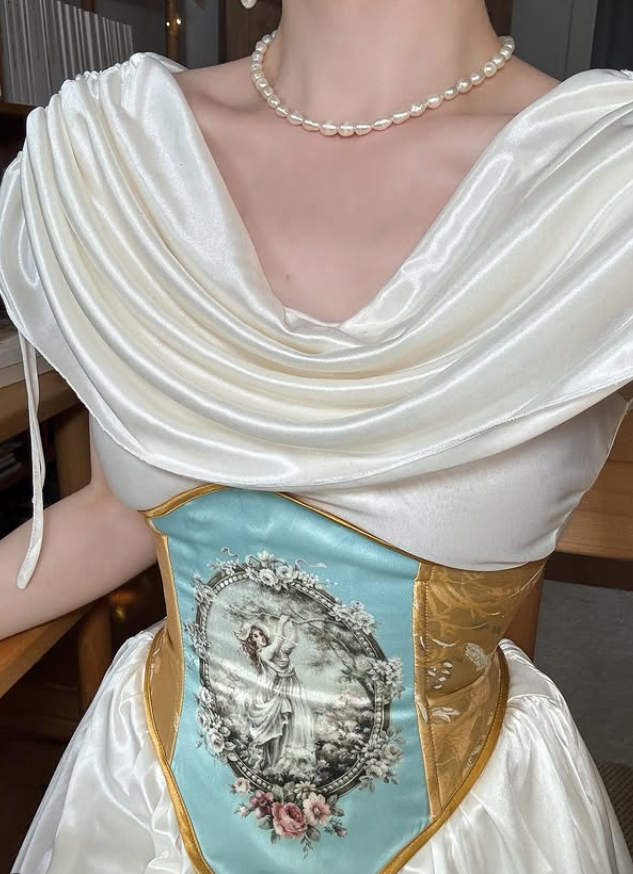 Vintage A Line Round Neck White Satin Prom Dress Evening Dress SH4875