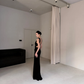 Classic Black Sheath Halter Satin Backless Long Prom Dress Evening Dress SH7704