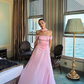 Elegant Baby Blue A Line Off the Shoulder Chiffon Satin Prom Dress Evening Dress Formal Dress SH3745