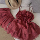 Burgundy A Line Spaghetti Strap Layered Chiffon Short Homecoming Dress Outfits SH4680