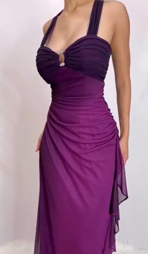Charming Straps Ombre Grape Backless Long Chiffon Prom Dress Evening Dress SH1146
