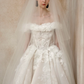 Sweety Ball Gown Off the Shoulder White 3D Floral Tulle Wedding Dress SH5076