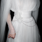 Flowy White Tulle A Line Long Sleeve High Neck Wedding Dress SH5972