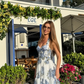 Blue Print Floral A Line Halter Chiffon Backless Long Prom Dress Evening Dress SH6601