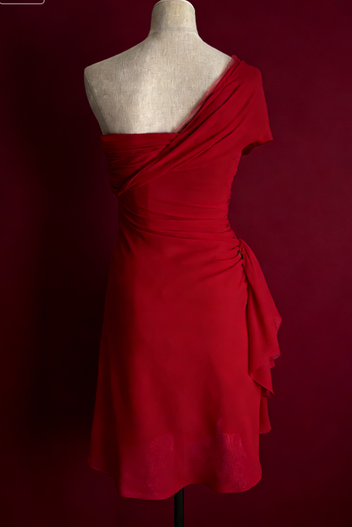 Vintage Burgundy A Line One Shoulder Satin Short Homecoming Dress Outfits SH5138