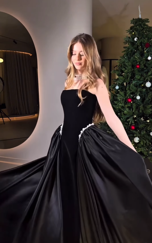 Classy A Line Strapless Pearl Dark Burgundy Velvet Satin Party Dress Wedding Guest Dress SH2923
