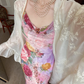 Beautiful Sheath Spaghetti Straps Pink Printed Floral Chiffon Long Prom Dress Evening Dress SH6052