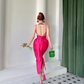 Hot Pink Sheath Spaghetti Strap Satin Prom Dress Evening Dress Open Back SH4250