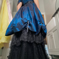 Vintage A Line Blue Satin Black Lace Prom Dress Evening Dress SH5901