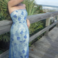 Vintage Sheath Strapless Beaded Appliques Blue Chiffon Satin Prom Dress Evening Dress SH2626