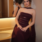 Dark Burgundy A Line Strapless Beaded Chiffon Prom Dress Evening Dress SH6525
