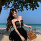Black Swan A Line Strapless Tulle Short Homecoming Dress Outfits SH5829
