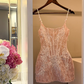 Light Pink Sheath Spaghetti Straps Corset Beading Tulle Cocktail Dress Homecoming Dress SH6169