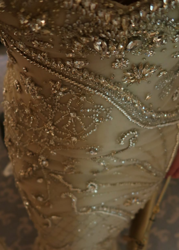 Shiny Exquisite Beaded Rhinestone Sheath Straps Tulle Long Prom Dress SH5356