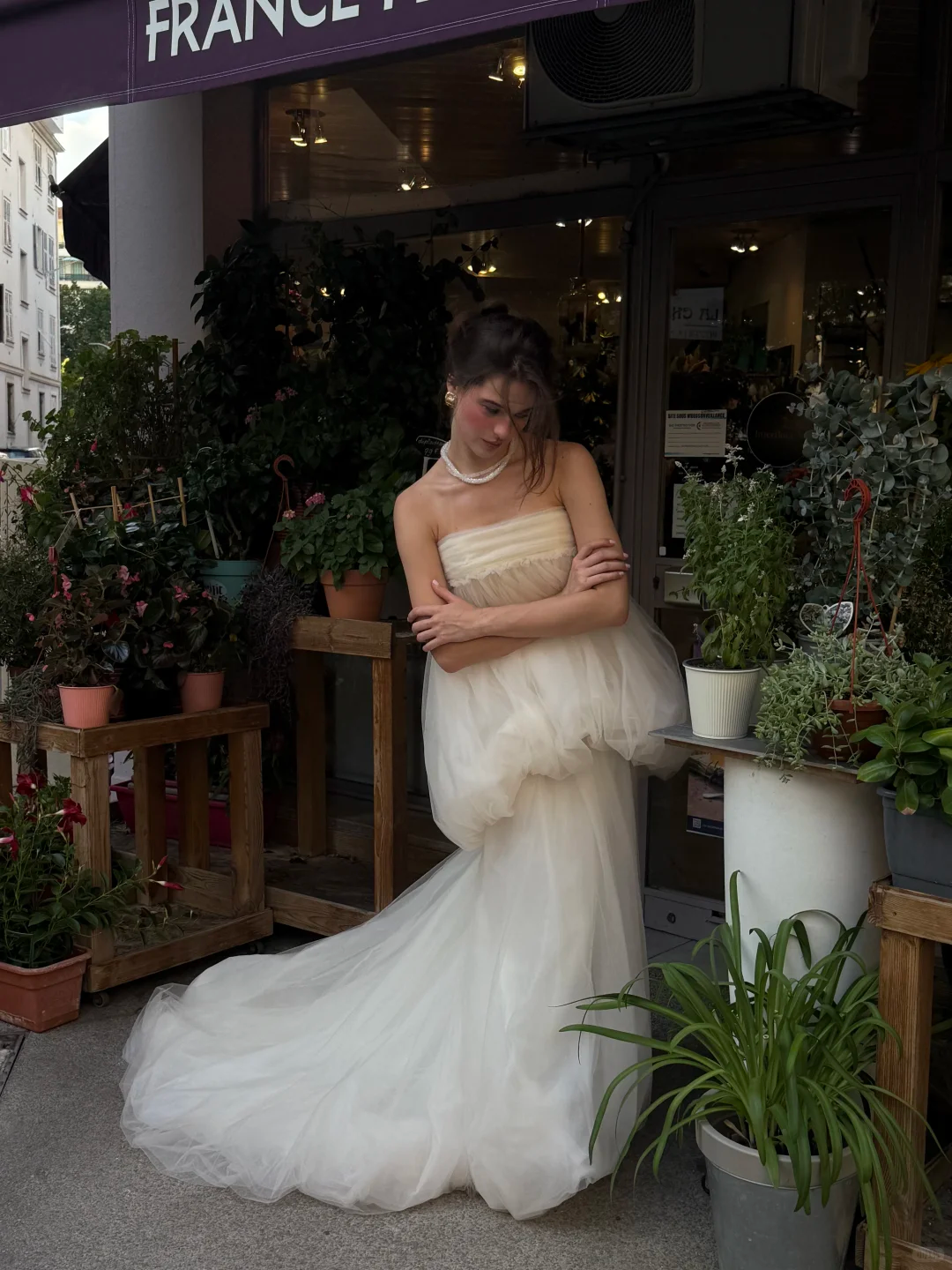 Cute Unique Mermaid Strapless White Tulle Long Wedding Dress SH5100