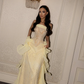 Pretty Yellow A Line Strapless Lace Chiffon Prom Dress Evening Dress SH6433