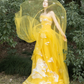 Yellow A Line Strapless White Appliques Tulle Long Prom Dress Party Dress SH4686